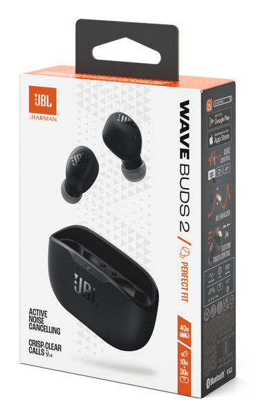 Wave Buds 2, 10 ore, Bluetooth 5.3, Negru "JBLWBUDS2BLK" (timbru verde 0.18 lei)