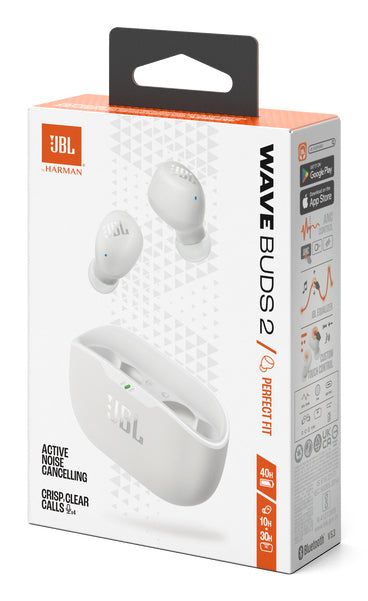 Wave Buds 2, 10 ore, Bluetooth 5.3, Alb "JBLWBUDS2WHT" (timbru verde 0.18 lei)
