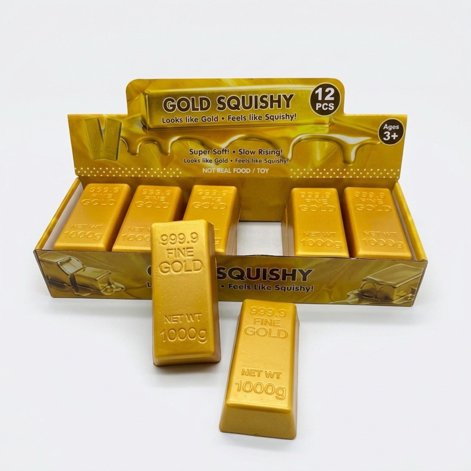 Jucarie Antistres Lingou de Aur, Gold Brick Squishy, Revenire Lenta, 100 g, Auriu