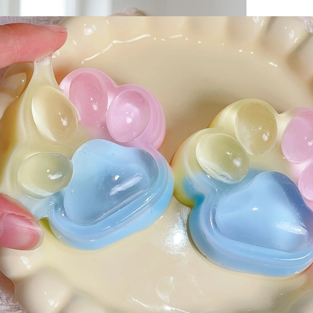 Jucarie Antistres Squishy, cu Revenire Lenta, Labuta de Pisica Pufoasa, 7.5 cm, Ambalaj Transparent, Model 27054, Multicolor