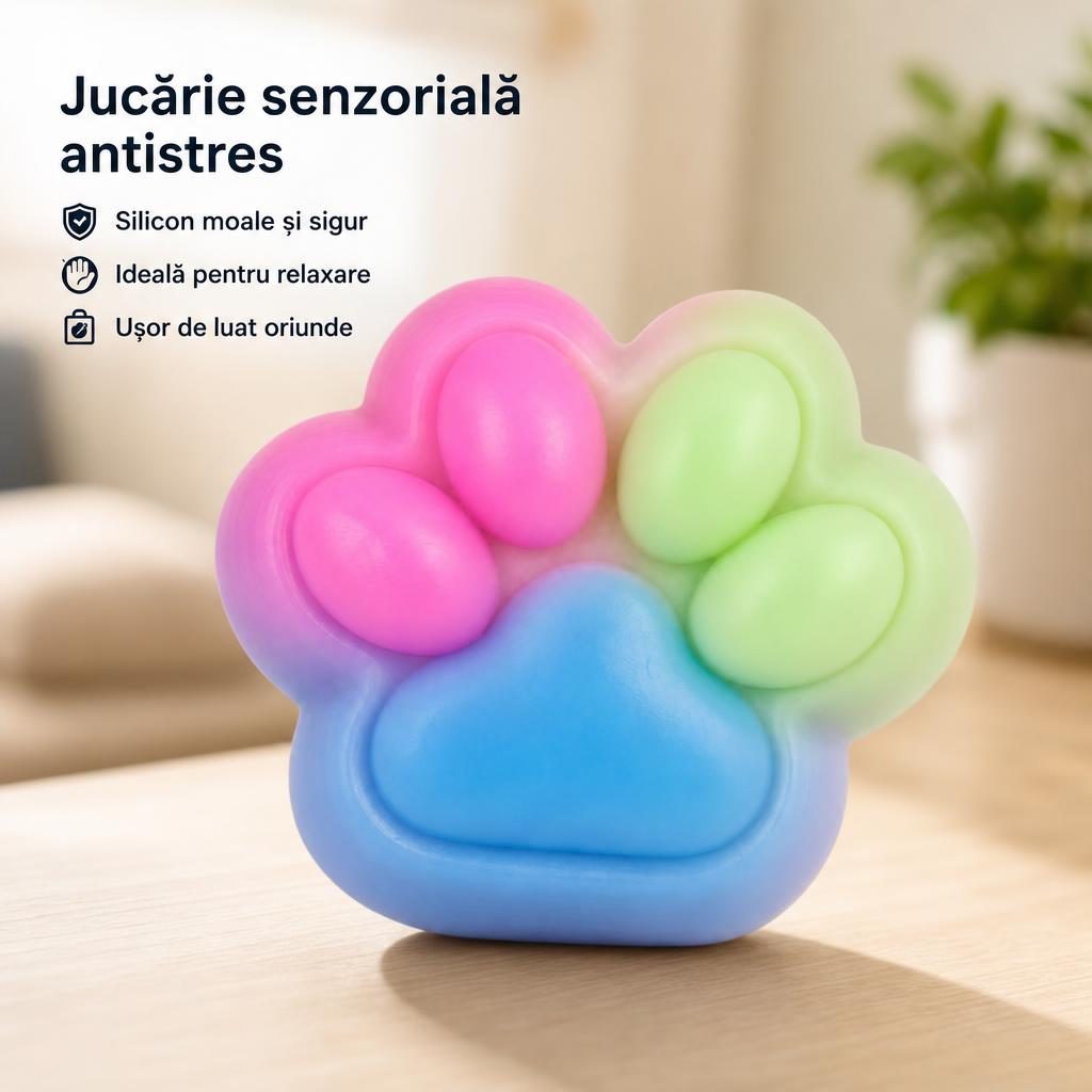 Jucarie Antistres Squishy, cu Revenire Lenta, Labuta de Pisica Pufoasa, 7.5 cm, Ambalaj Transparent, Model 27057, Multicolor