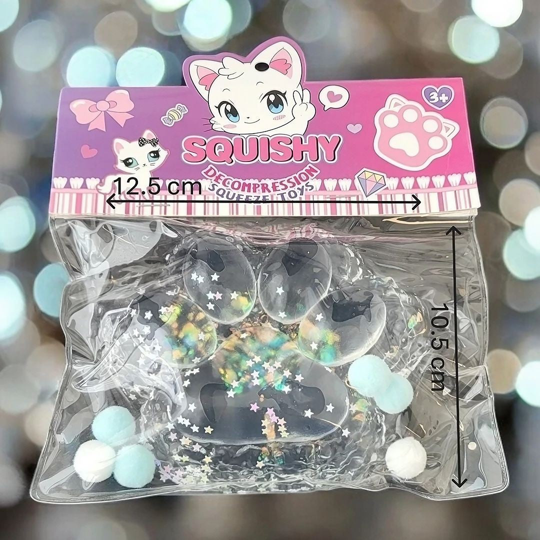 Jucarie Antistres Squishy, Flippy, cu Revenire Lenta, Model Labuta de Pisica Pufoasa, 12.5x10.5 cm, 220g, Squeeze Pinch Family, Roz transparent