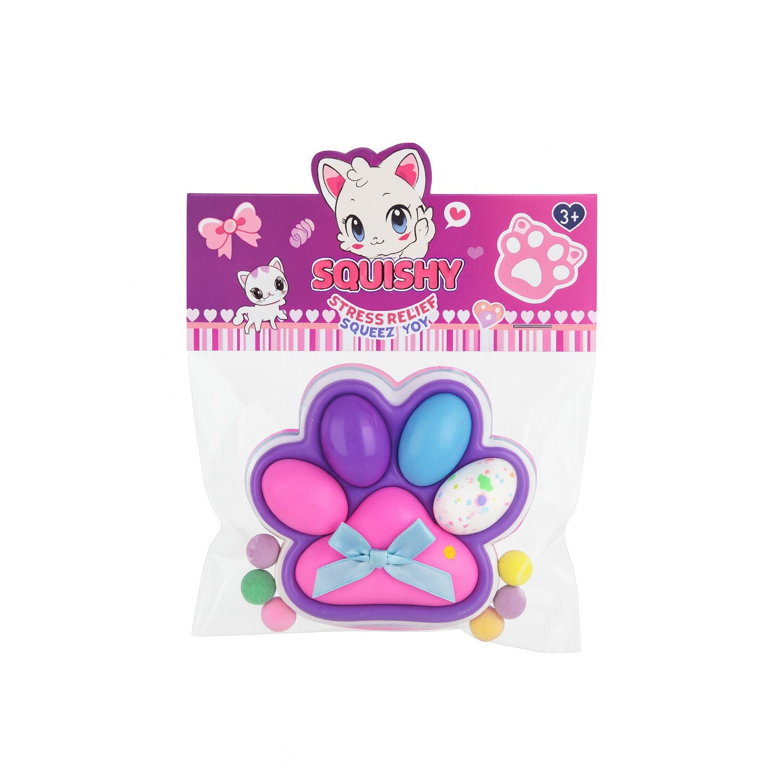 Jucarie Antistres Squishy, Flippy, cu Revenire Lenta, Squeeze Pinch Family, Model Cat Paw, 12.5x10.5 cm, 220g, Ambalaj Transparent, Model 1, Multicolor