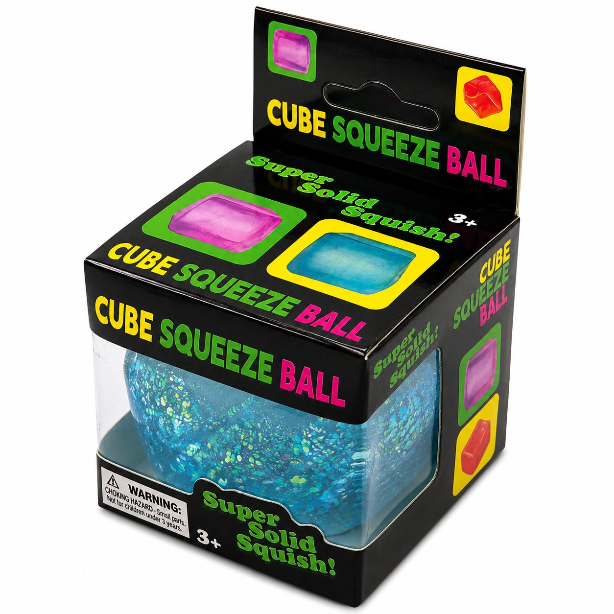 Jucarie Squishy tip Needoh in Forma de Cub, Model Ice Cube cu Sclipici Magic, Antistres Senzoriala Comprimabila cu Revenire Lenta, 4.5x4.5 cm, 110 g, Albastru Deschis