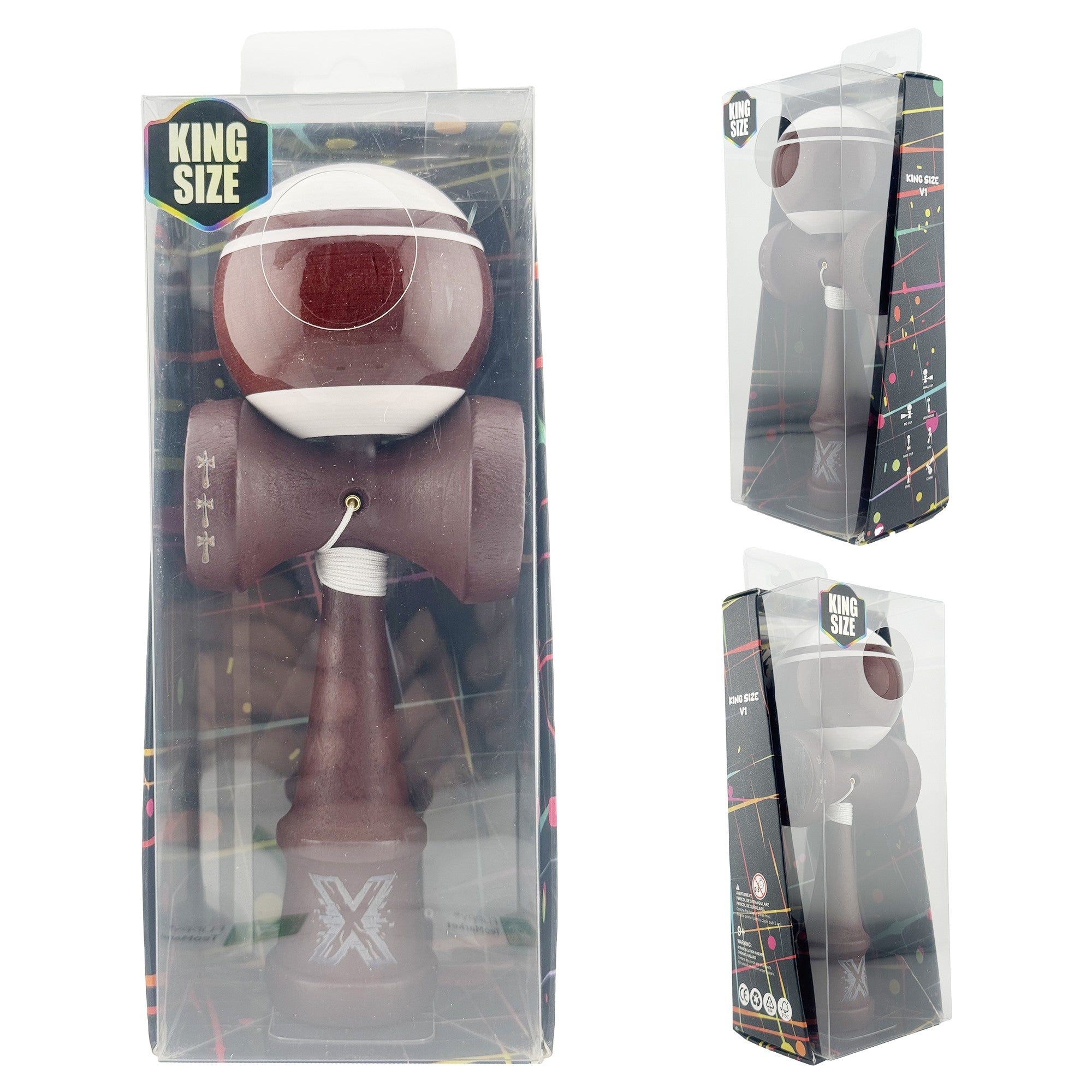 Kendama X Originala, Profesionala, Super Sticky Legendary, Rulment Metalic cu Ata 55 cm, Alb/Maro