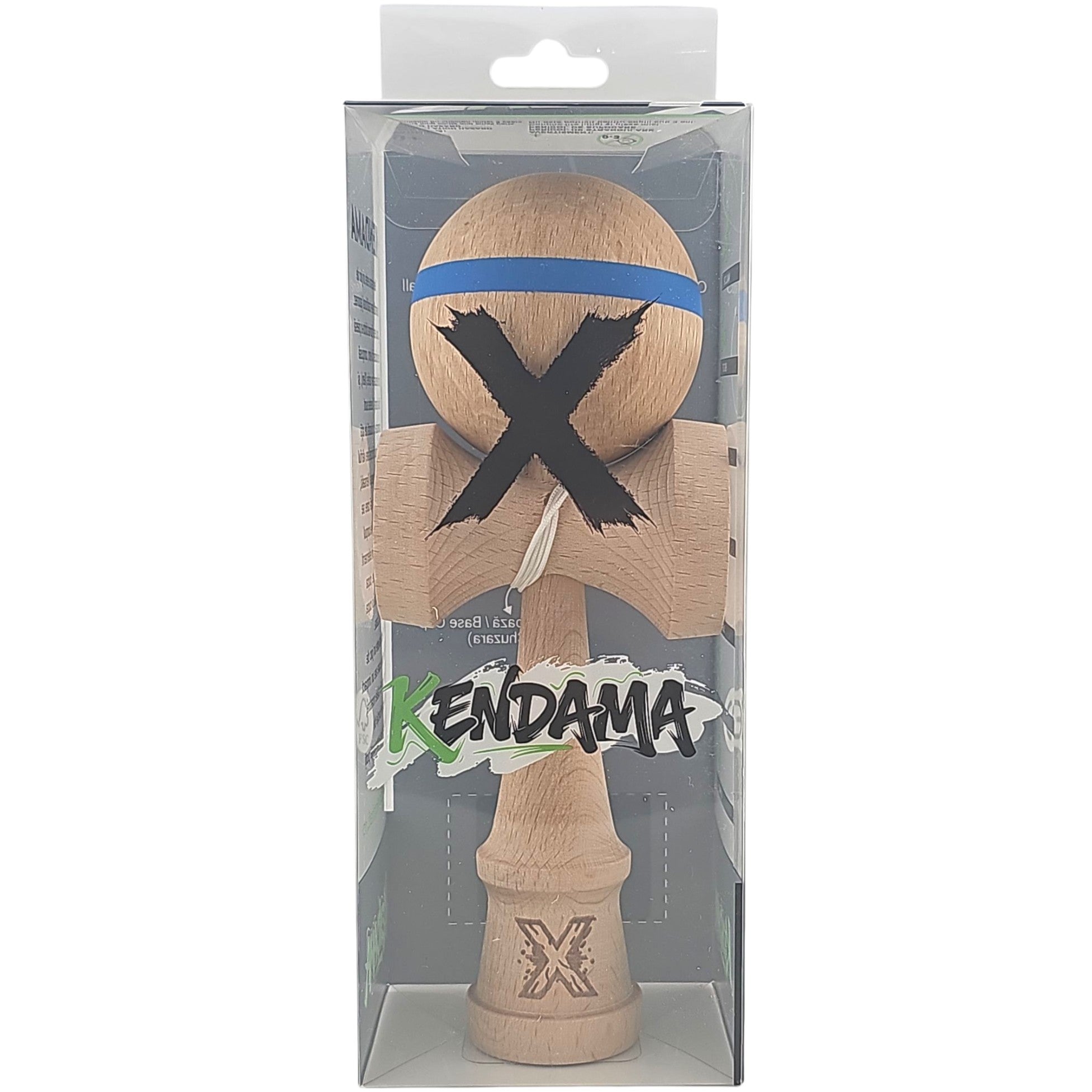 Kendama X Originala, Profesionala, din Lemn, 18 cm, Special, Model cu Dunga, Albastru