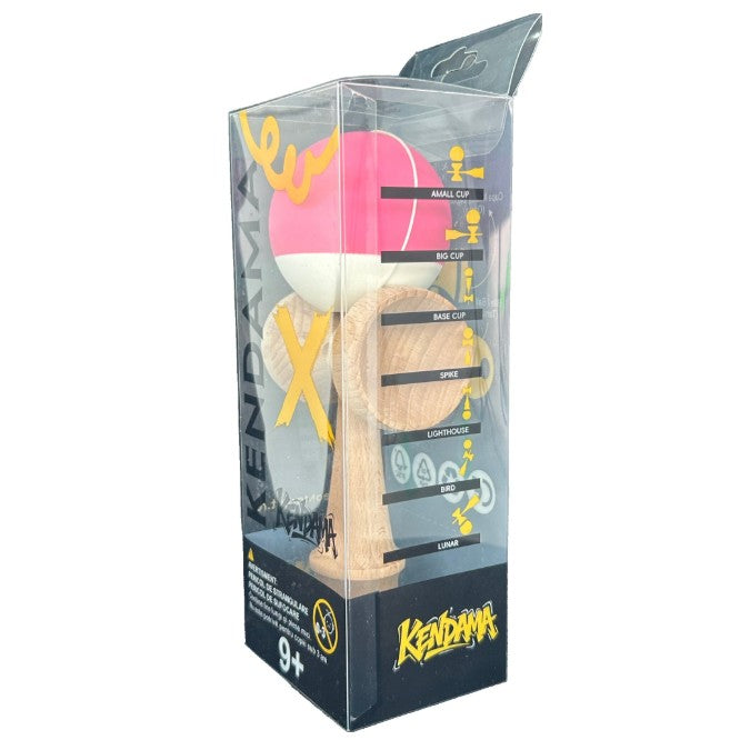 Kendama X Originala, Profesionala, din Lemn, 18 cm, Rubber Grip, Roz inchis/Alb