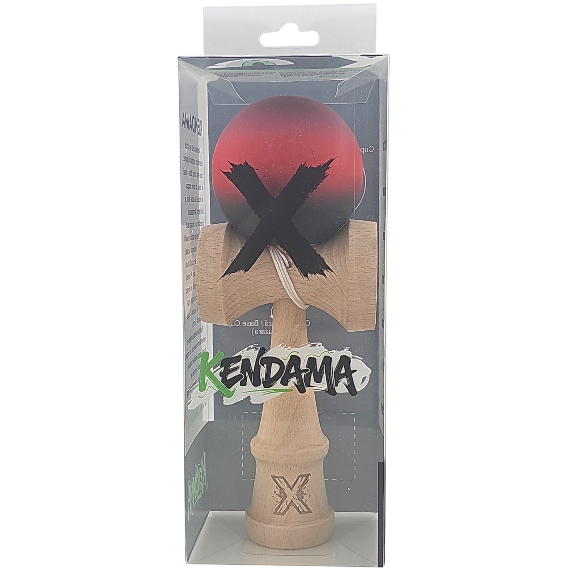 Kendama X Originala, Profesionala, din Lemn, Rubber Grip, 18 cm, Mov/Rosu/Negru