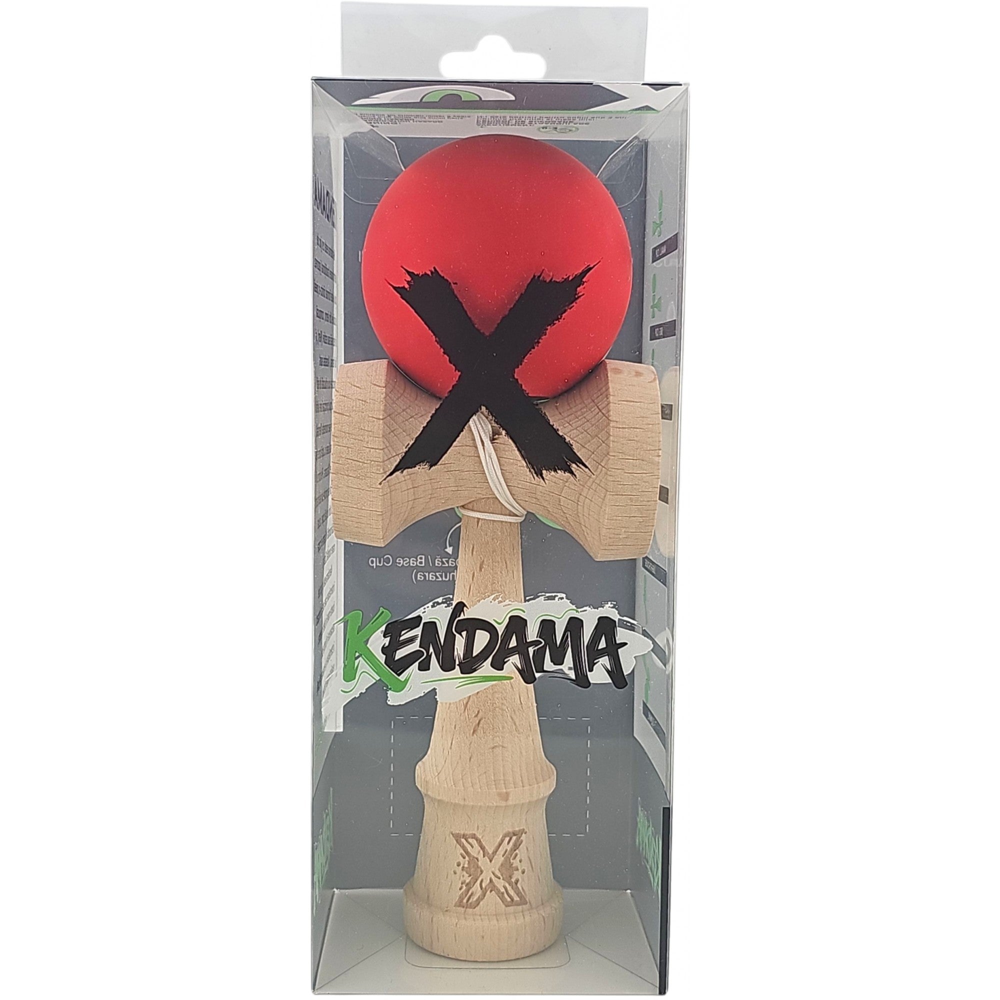 Kendama X Originala, Profesionala, din lemn, Rubber Grip, 18 cm, Rosu