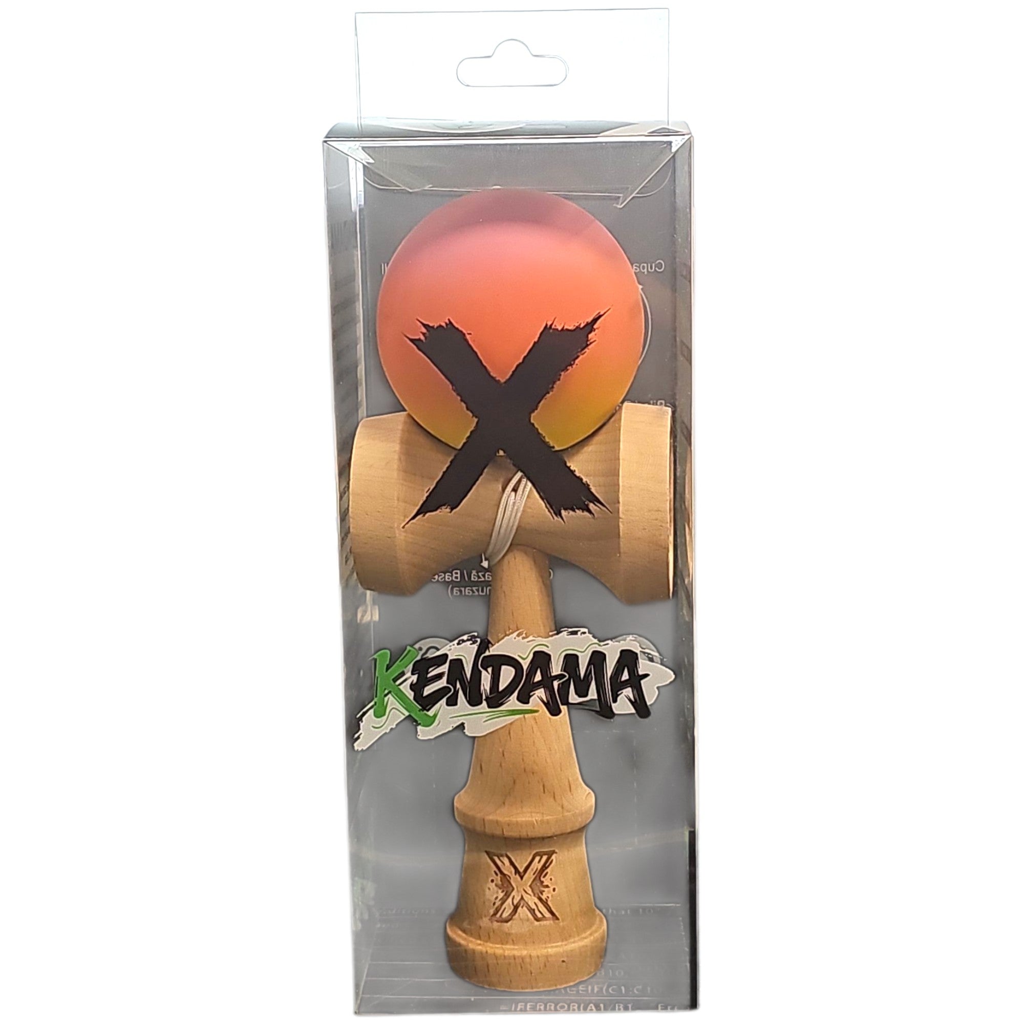 Kendama X Originala, Profesionala, Rubber Grip, din Lemn, 18 cm, Roz/Portocaliu/Galben