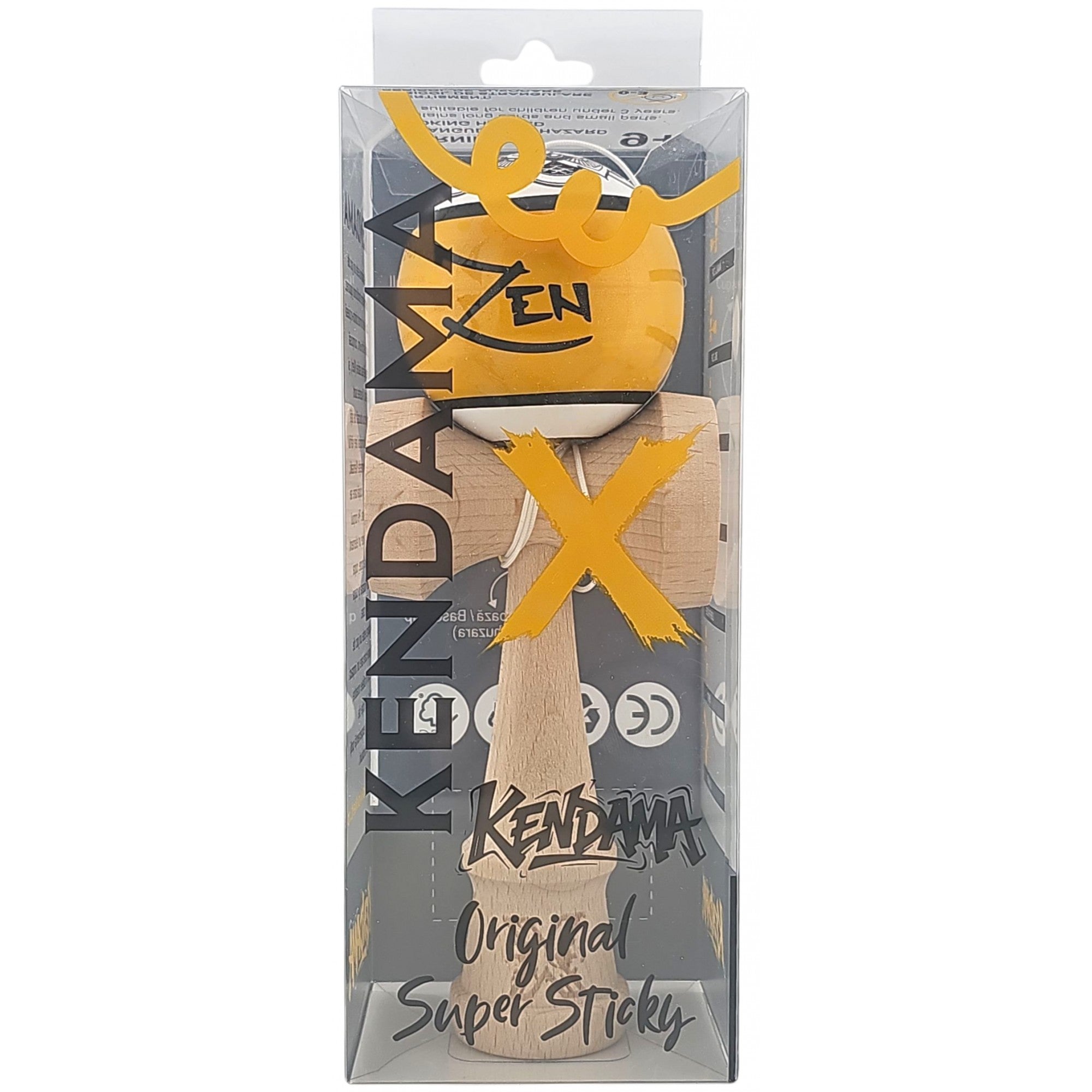 Kendama X Originala, Profesionala, Zen, din Lemn, Super Sticky, 18 cm, Auriu/Alb/Negu