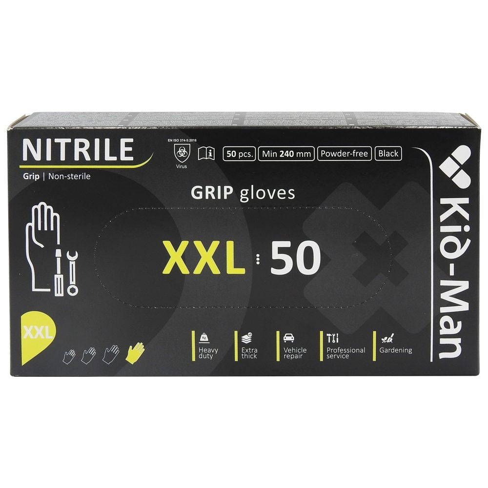 Kid-man Manusi Nitril Grip N50 Nepudrate Negre XXL 50 buc