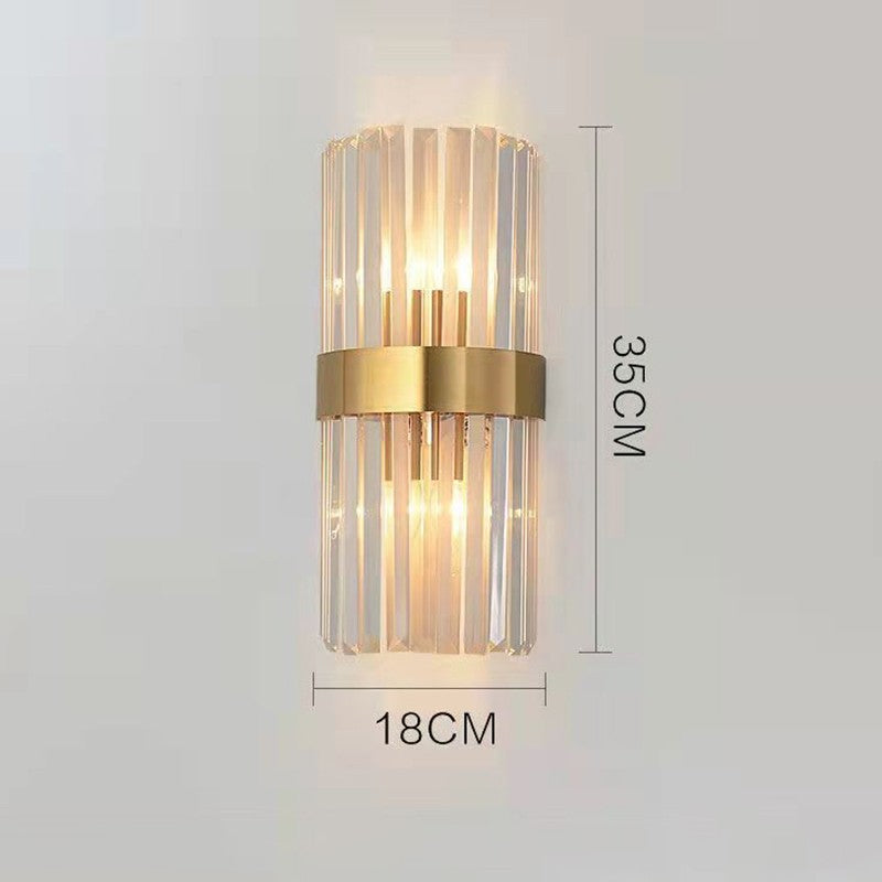 Lampa de Perete in Interior, Lampa de Lux pentru Decor de Interior, Corp de Iluminat Tip aplica, din Inox Auriu si Cristal, Lumina Calda Rece Neutra, 35 x 18 cm, Ideal pentru Camere Mici si Medii, Transparent Auriu