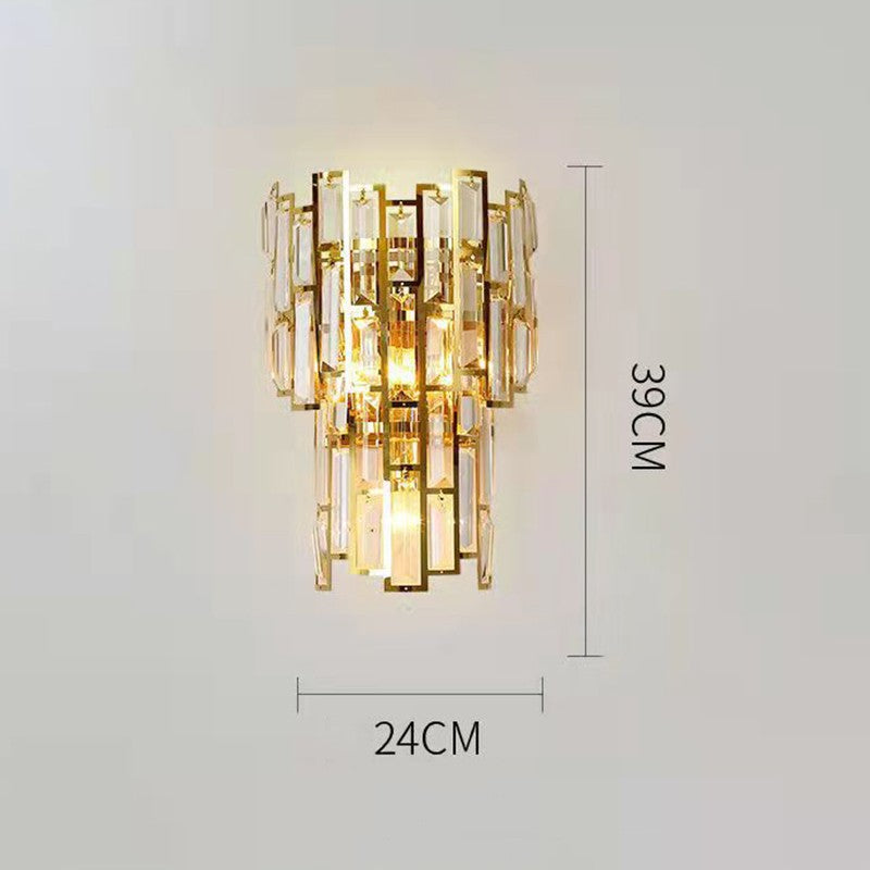 Lampa de Perete in Interior, Lampa de Lux pentru Decor de Interior, Corp de Iluminat Tip aplica, din Inox Auriu si Cristal, Lumina Calda Rece Neutra, 39x24 cm, Ideal pentru Camere Mici si Medii, Auriu