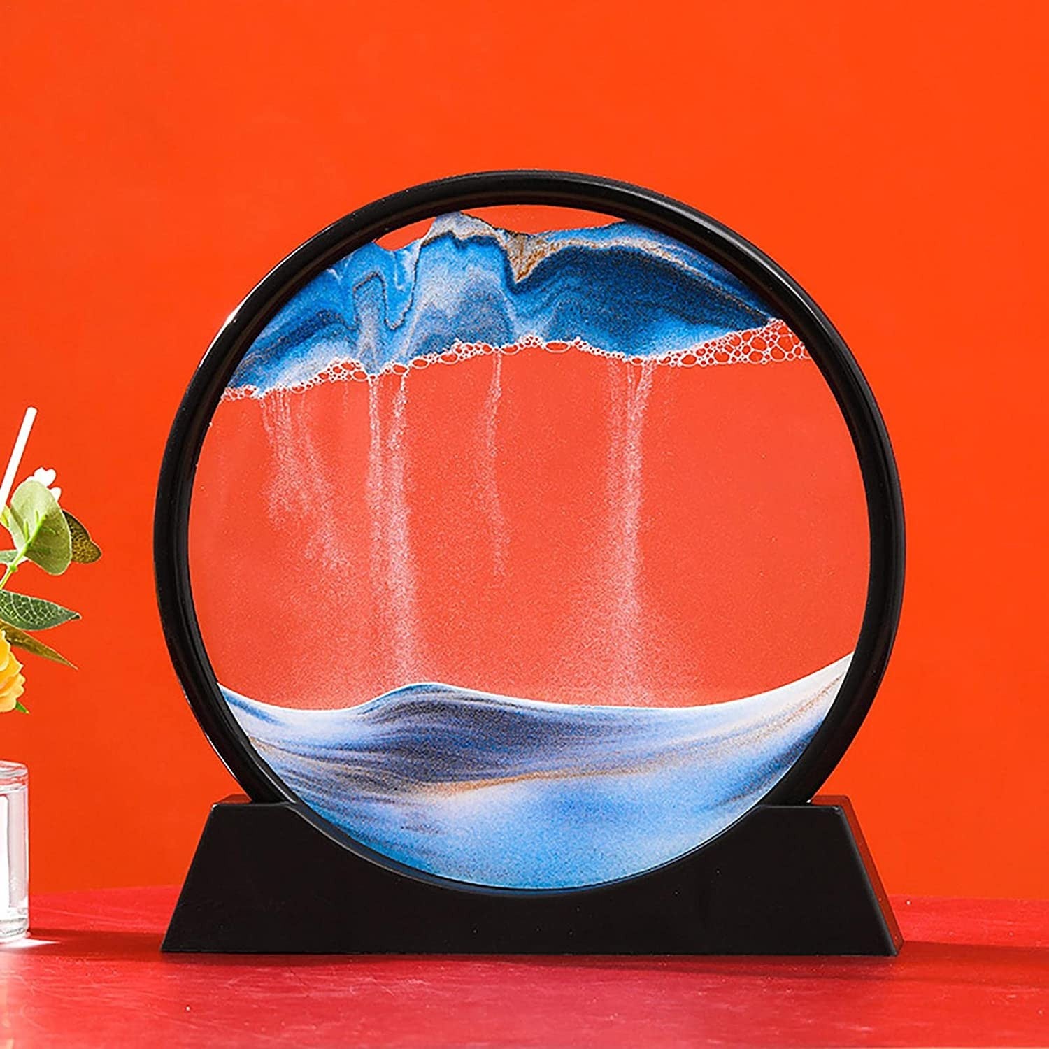 Clepsidra decorativa, imagine 3D dinamica, nisipuri miscatoare, 25x26.5 cm, cadru negru, Albastru