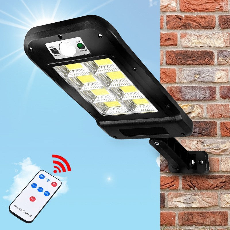 Lampa Solara De Exterior LED, 23 cm x 11.5 cm, 3072 Lumeni 128 COB LED 25.6 W - echivalent 205 W bec incadescent, IP65, Senzor de Miscare, Senzor de Lumina, 4 Grile, Alb Rece