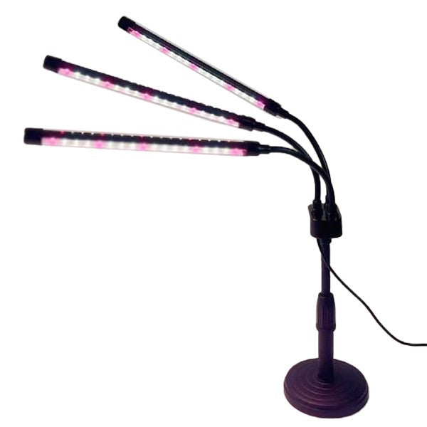 Lampa UV pentru cresterea plantelor, conectare la retea, 15W, 3 capete, 54 LED-uri, ajustabila pana la 66.5 cm, Lumina Alb Mov