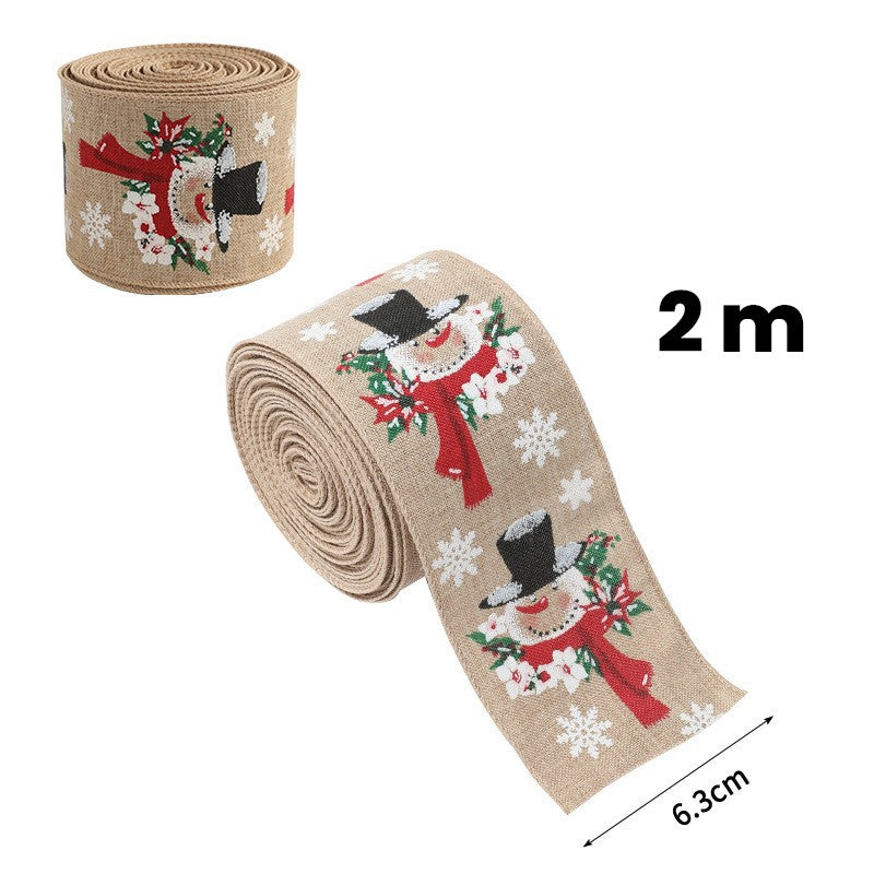 Panglica Decorativa pentru Craciun, Flippy, Ornament pentru Brad de Craciun, Pretreceri, Panglica cu Design Om de Zapada, 200 x 6.3 cm, Khaki