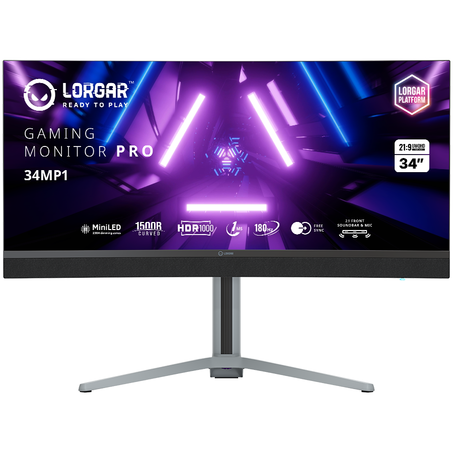LORGAR 34MP1, UWQHD MiniLED Gaming Monitor Pro, 34 (3440*1440) VA curve monitor, black/milky grey "LRG-34MP1W180C-GY"