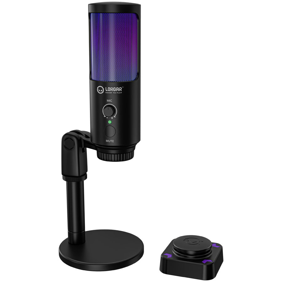 LORGAR SMP40, RGB Microphone with external mute button and metal stand, Black "LRG-SMP40-BK"