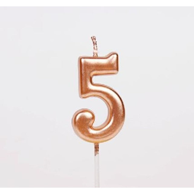 Lumanare de Tort, Model Cifra 5, Party, 4.5 x 2.5 cm, din Parafina, Rose Gold