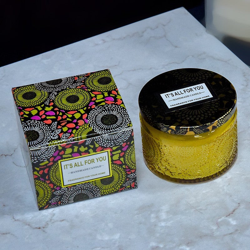 Lumanare Parfumata, Model Borcan, Galben, Aroma de Lavanda