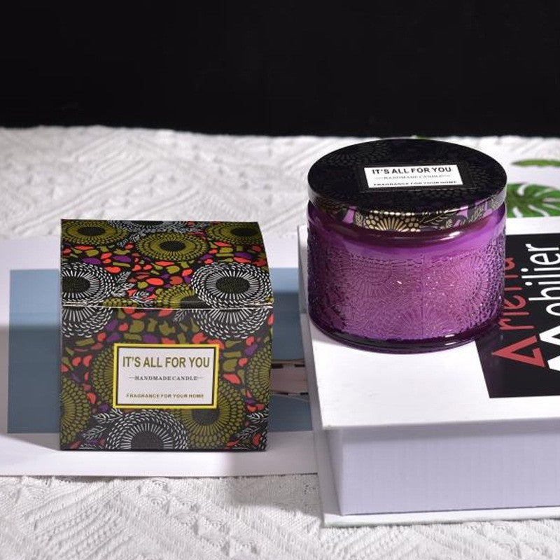 Lumanare Parfumata, Model Borcan, Mov, Aroma de Ceai Alb