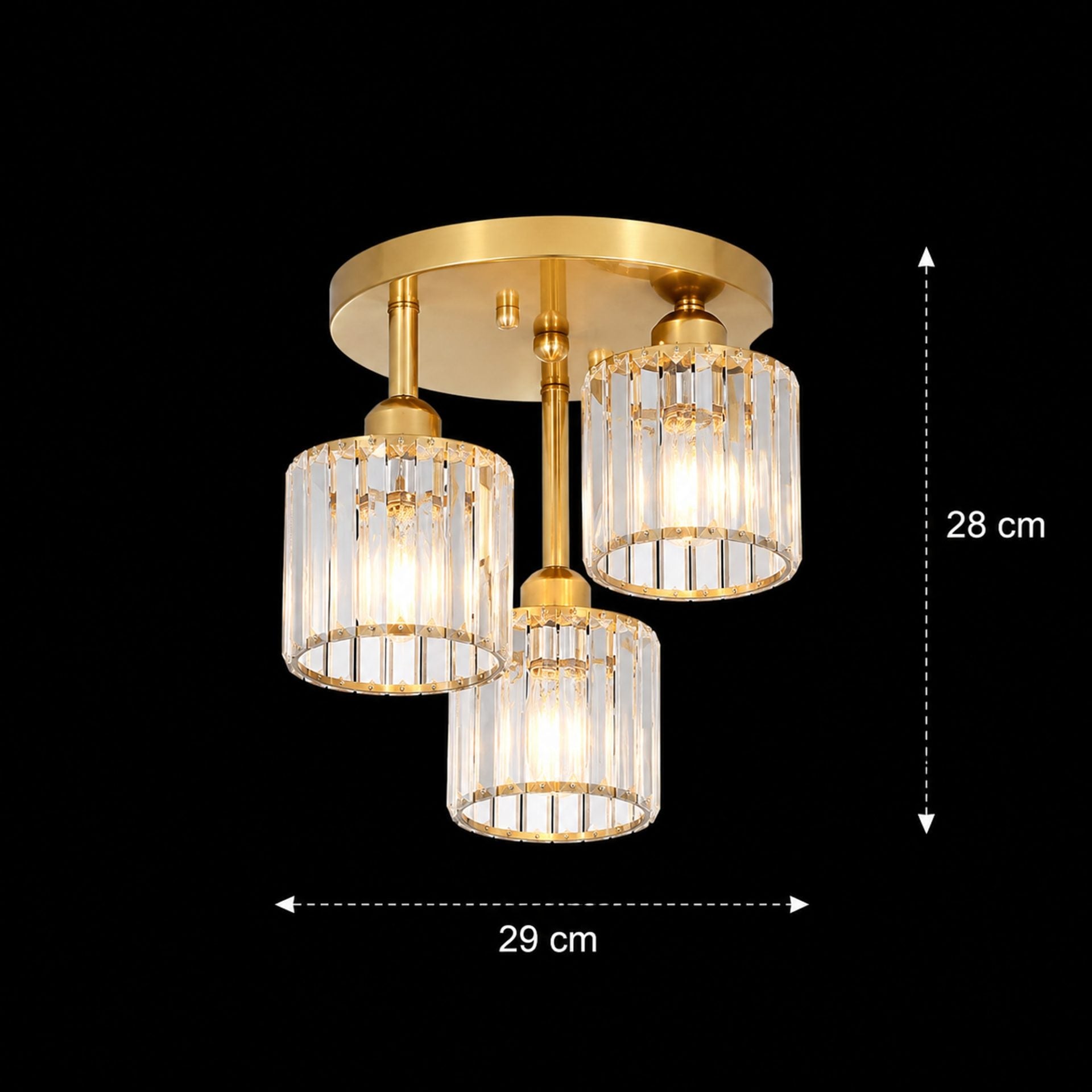 Lustra Clasica SUKAS, 3x E27, Metal si Cristal, Auriu
