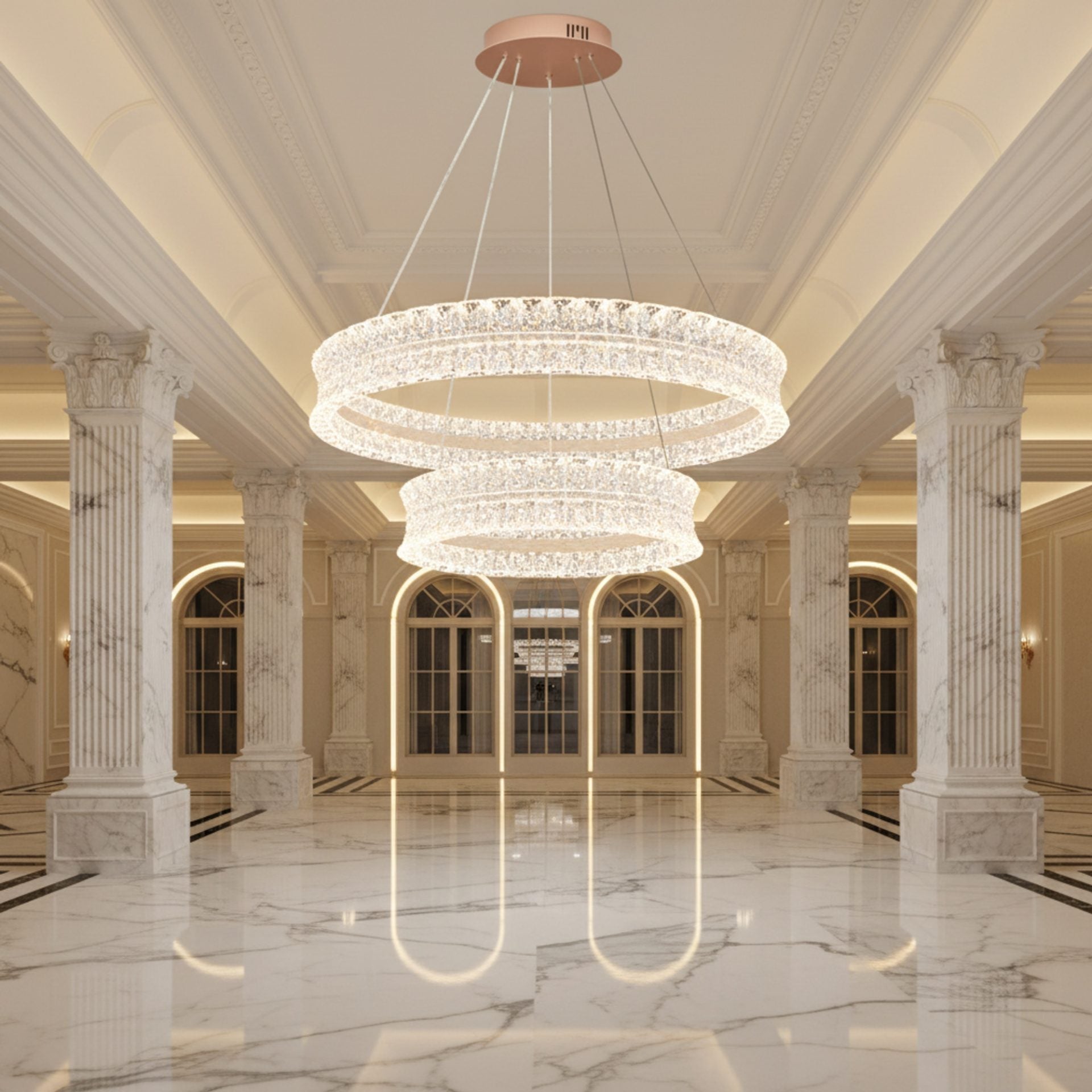Lustra LED Cristal cu telecomanda, 118W, Lumina Calda/Neutra/Rece, Φ60 cm, Inaltime Reglabila, Metal si Cristal, Auriu