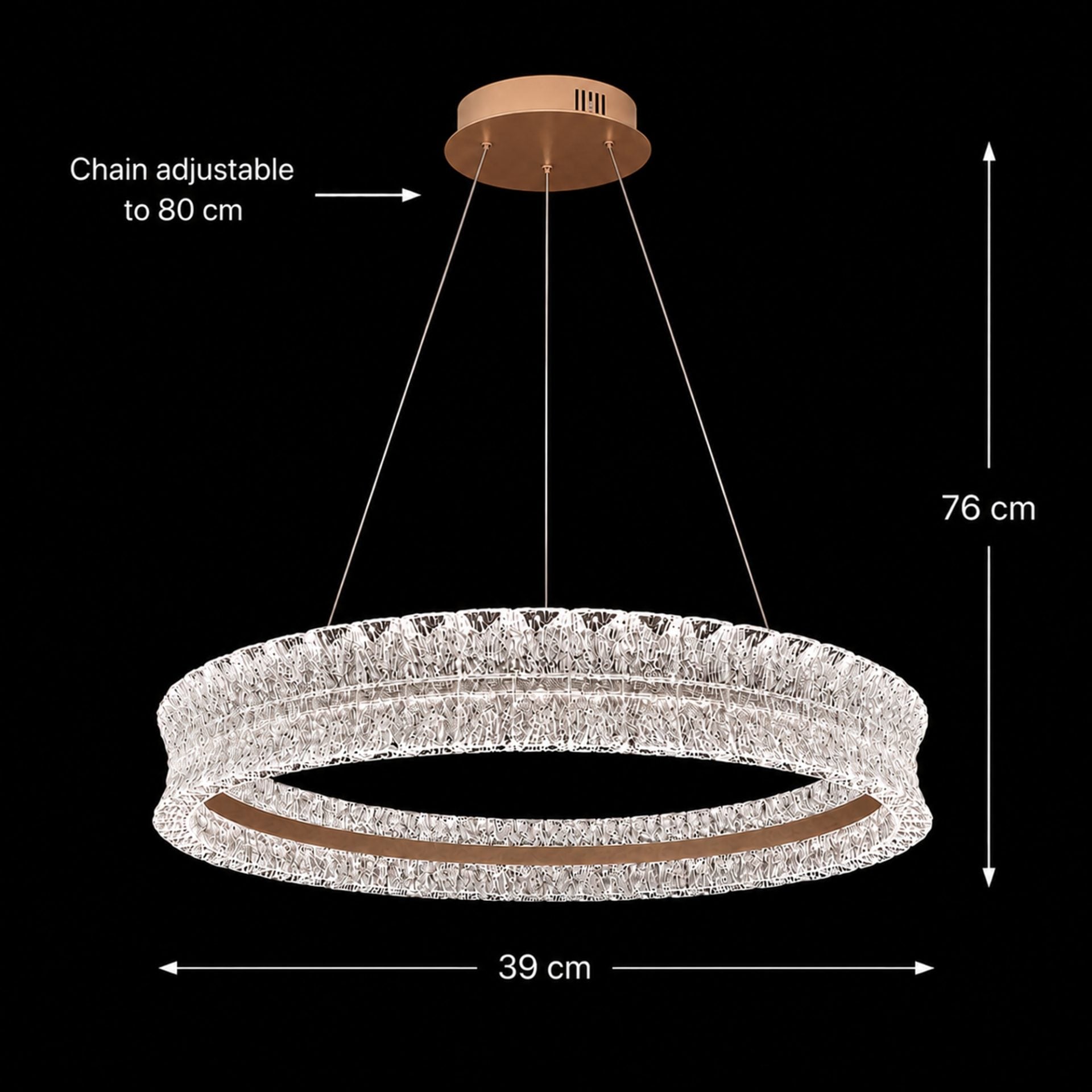 Lustra LED Cristal cu telecomanda, 49W, Lumina Calda/Neutra/Rece, Φ40 cm, Inaltime Reglabila, Metal si Cristal, Auriu