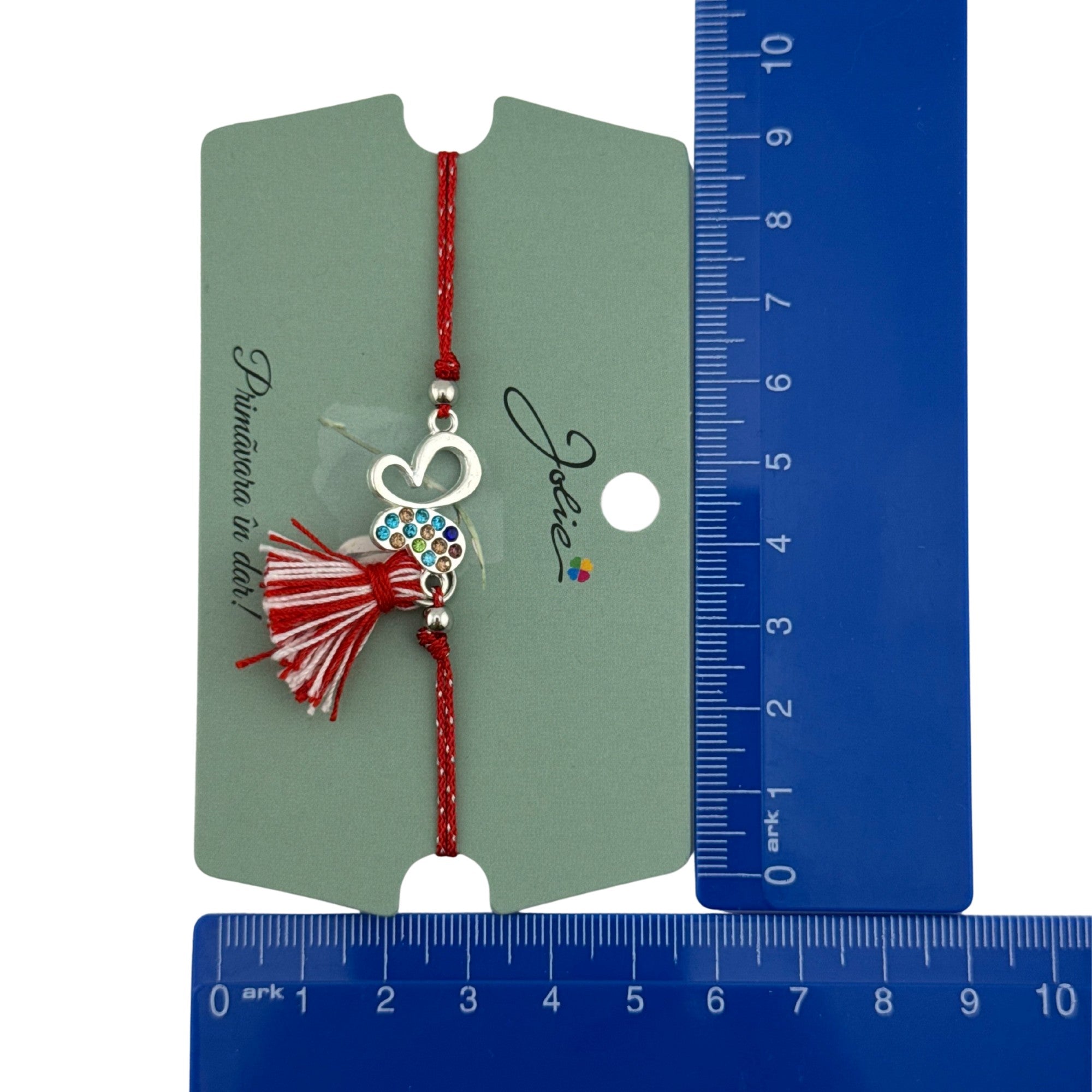Martisor Bratara Ciucure, Snur Rosu Reglabil, cu Pandantiv, Model Fluture Multicolor