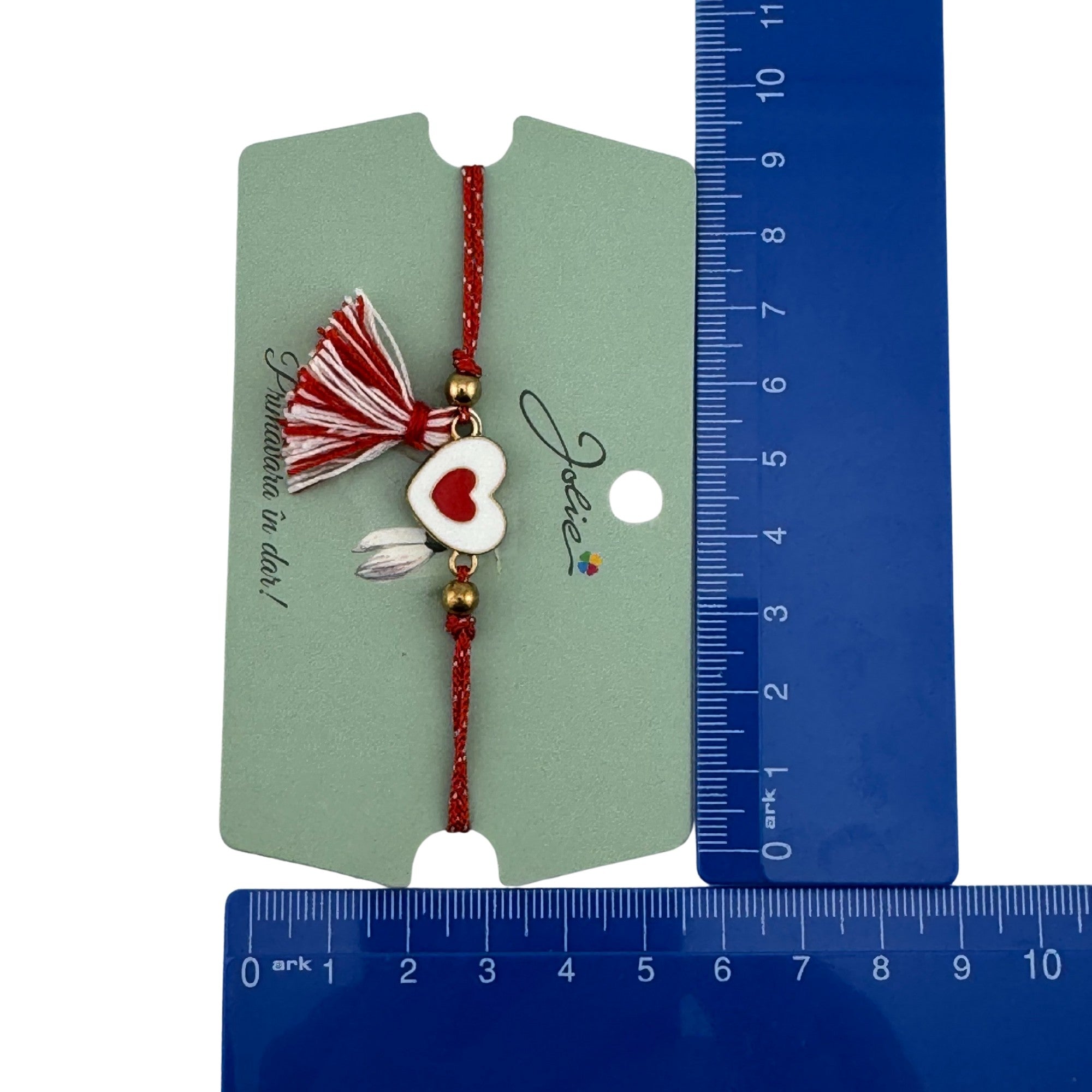 Martisor Bratara Ciucure, Snur Rosu Reglabil, cu Pandantiv, Model Inima