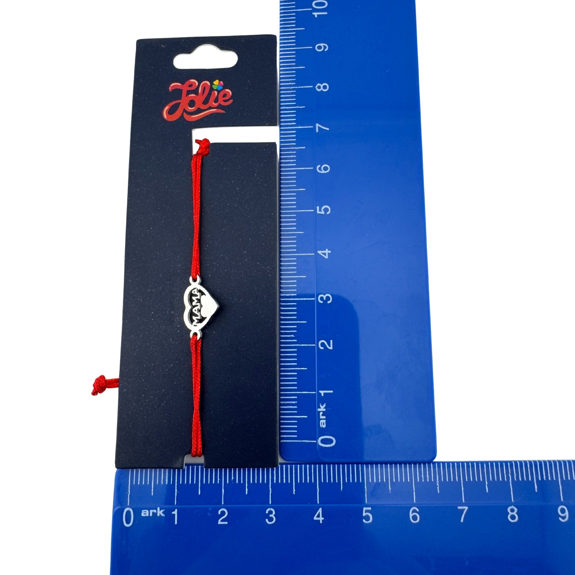 Martisor Bratara din Inox pentru Copii, Textil si Inox, Snur Rosu, Model Mama, Argintiu
