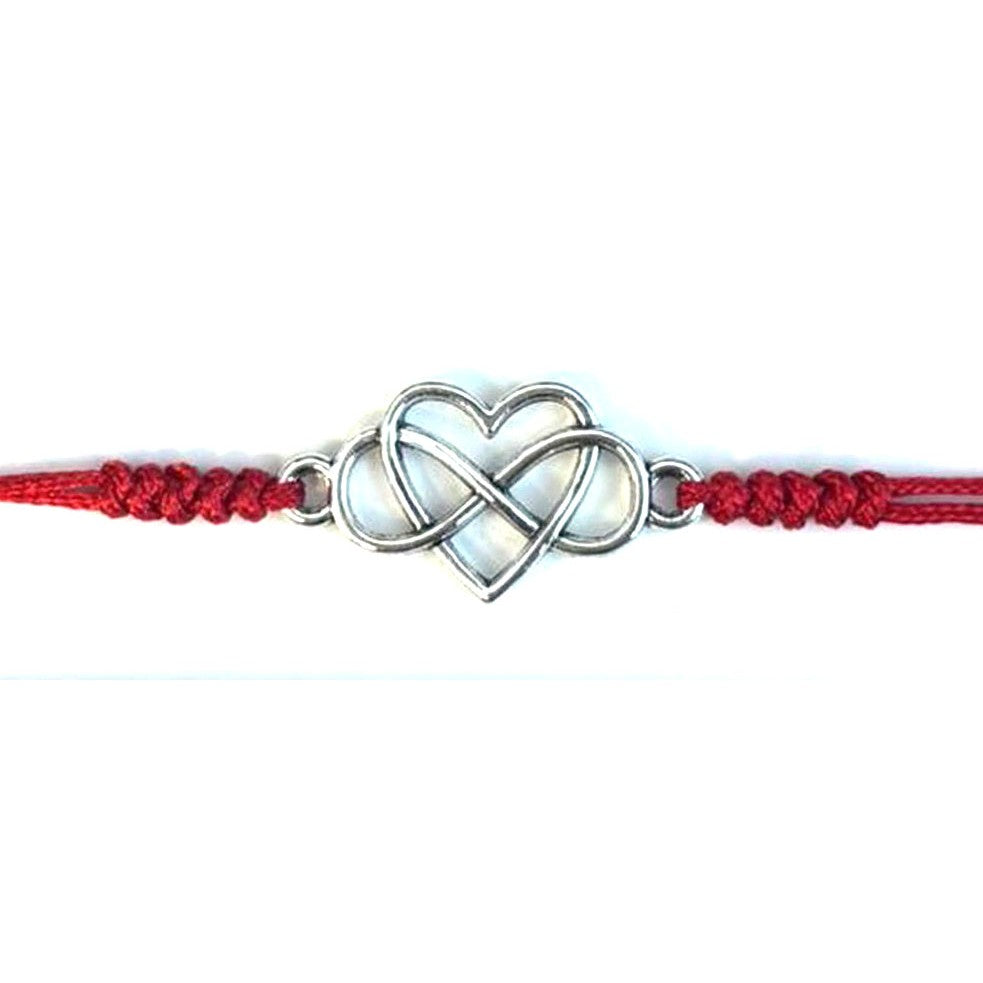 Martisor tip Bratara cu Pandantiv Metalic, cu Snur Textil Rosu Impletit, Model Inima Infinit, Dimensiune Reglabila, Ambalata Individual