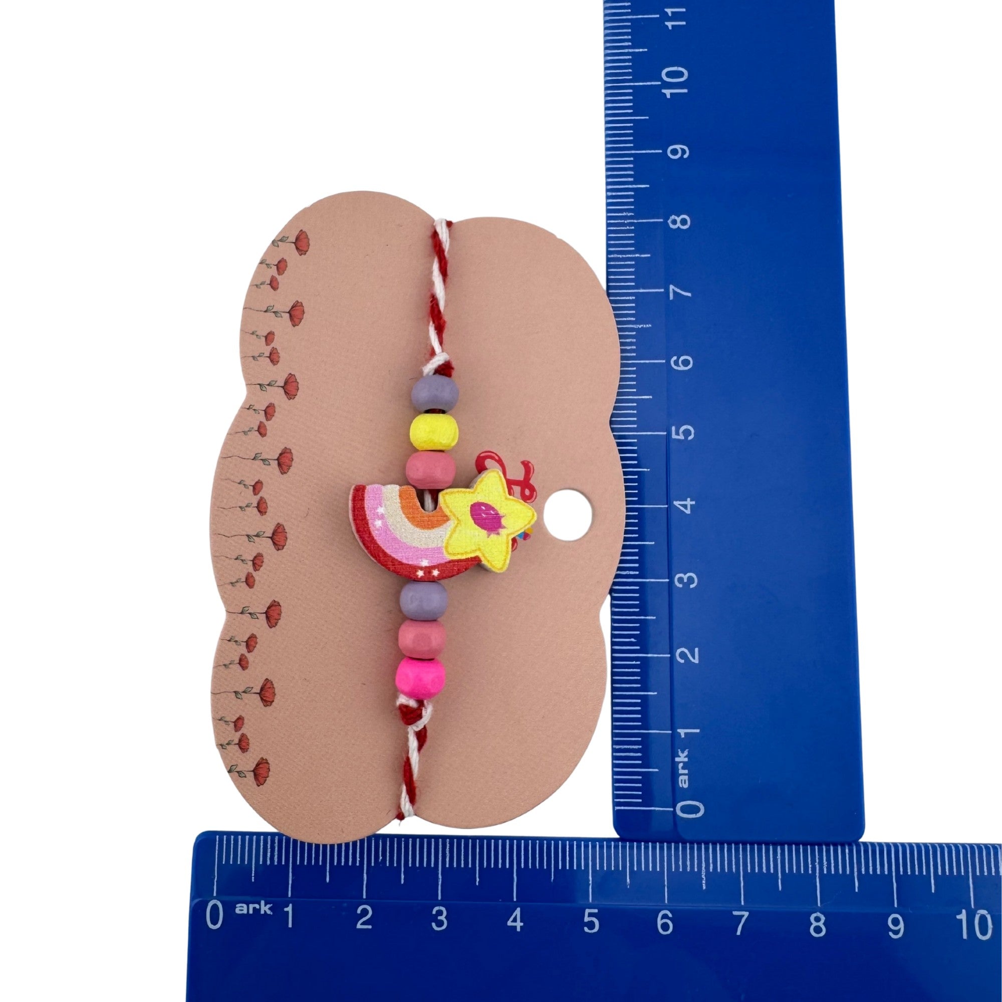 Martisor Bratara Multicolora pentru Copii, din Lemn si Textil, Model Steluta Curcubeu