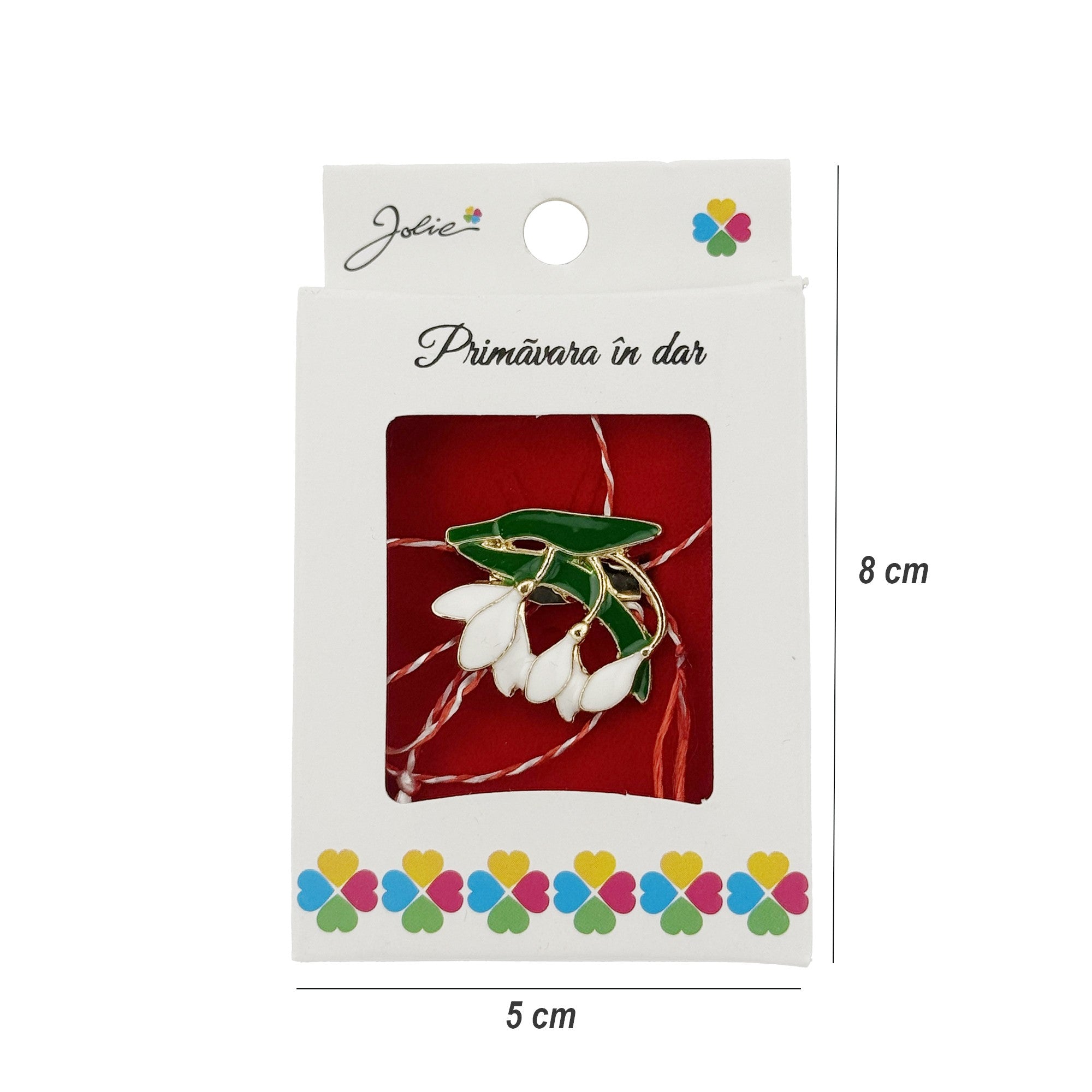 Martisor Brosa, Model Trei Ghiocei, Metal Emailat in Culori, Sistem de Prindere cu Ac, Dimensiune 2.5–3 cm, Ambalaj Individual cu Design, Multicolor