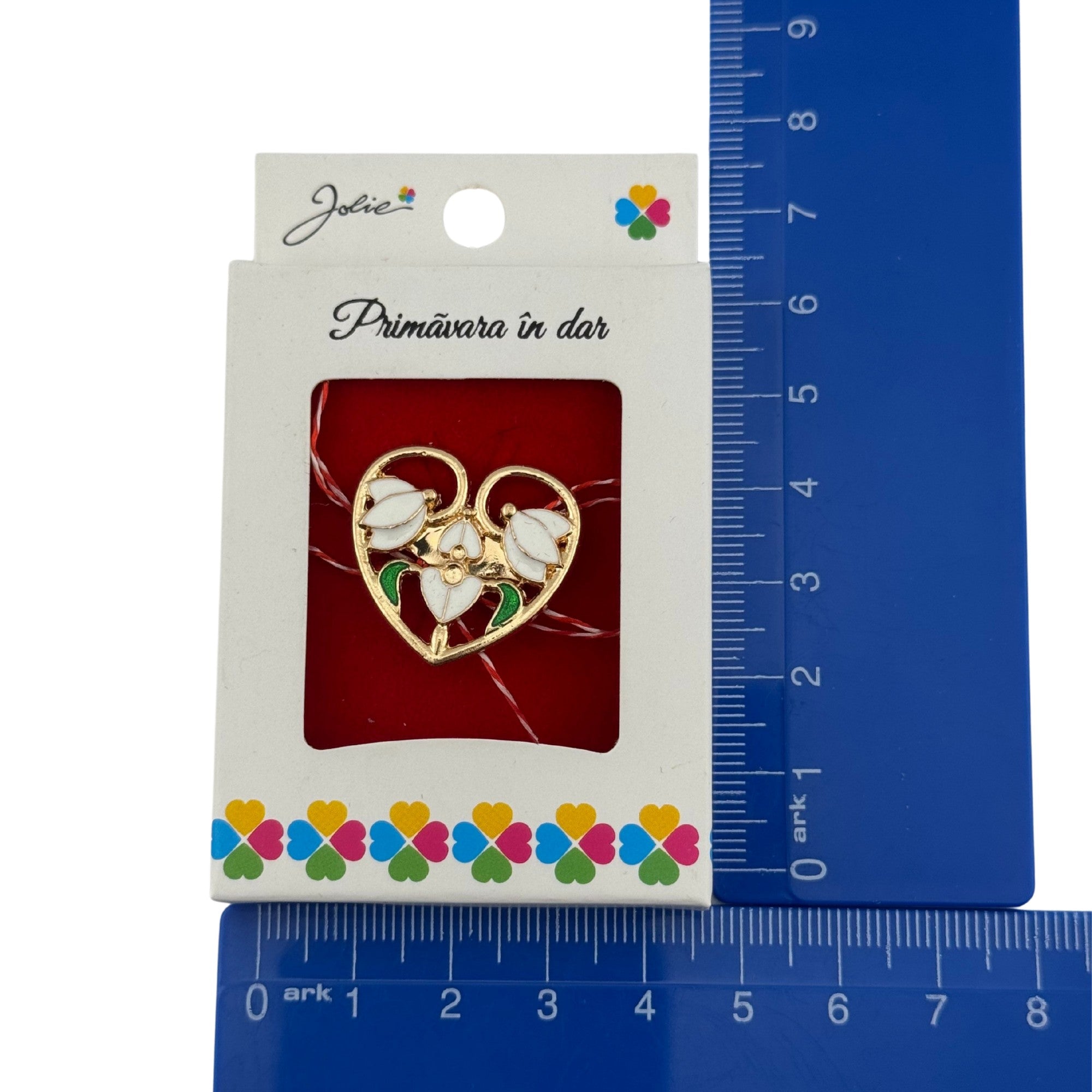 Martisor Brosa Mica in Cutie, Dimensiune Brosa 2.5-3cm, Material Metal, Model Inima din Ghiocei