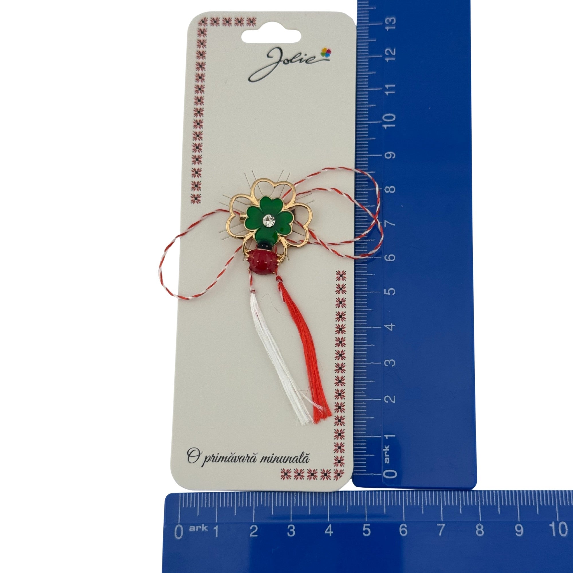 Martisor Brosa Primavara, Material Metal, Ambalaj Carton si Opp, Dimensiune Brosa aproximativ 2 - 3 cm, Model Trifoi Buburuza