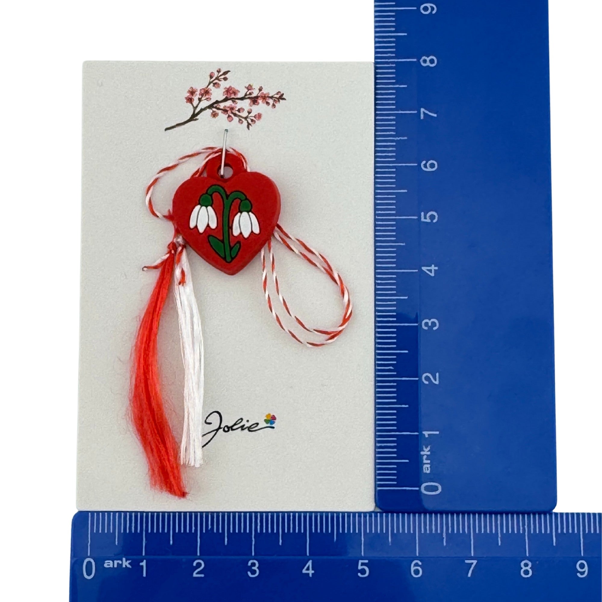 Martisor pentru Copii, Material Cauciuc, Ambalaj Carton cu Design, Multicolor, Model Inima si Ghiocel