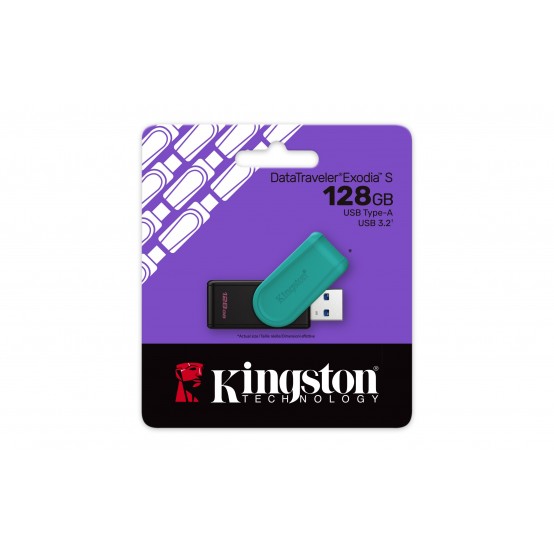Kingston 128GB Portable USB 3.2 Gen 1 DataTraveler Exodia S (Black/Turquoise) "DTXS/128GB"