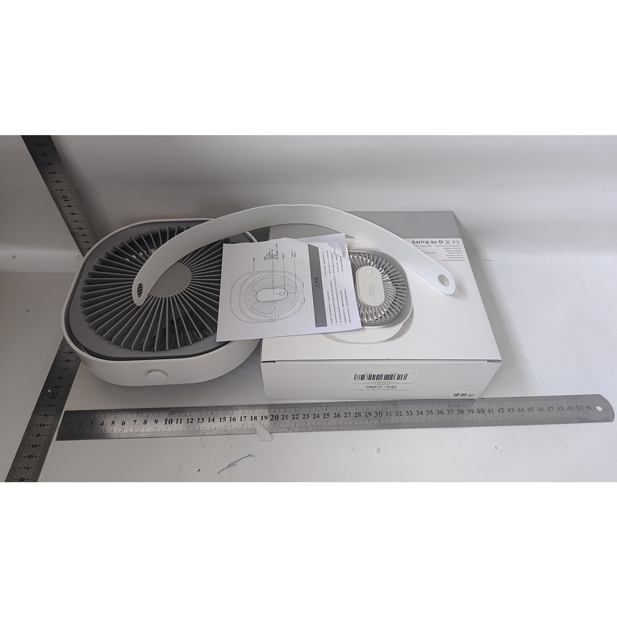 Mini ventilator pentru birou cu usb, rotire 360 grade, 3 viteze, 4000 mA, 13.5 x 12,8, Gri
