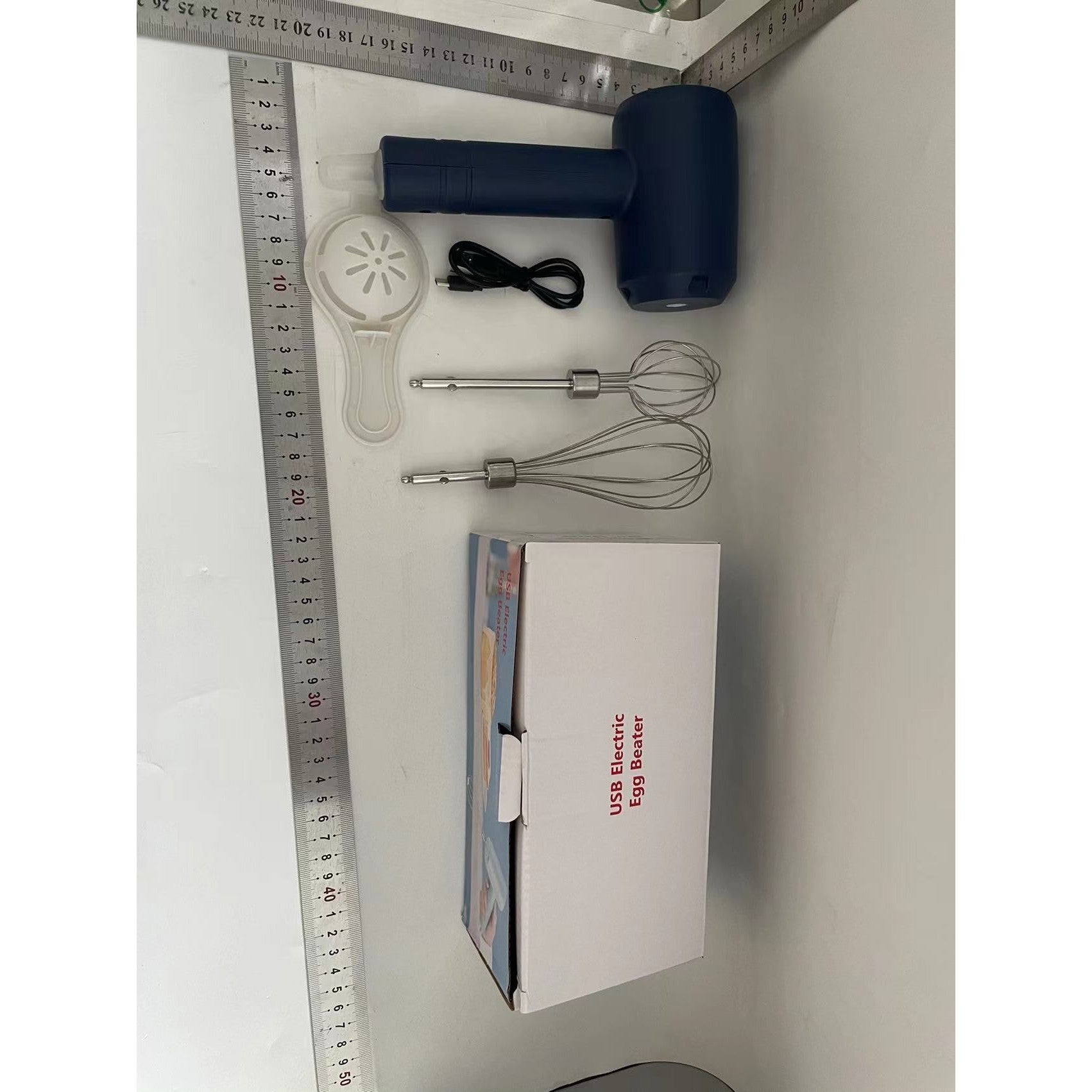 Mixer Electric fara Fir, pentru Uz Casnic, pentru Oua Smantana Frisca, Maner Plastic, Usor de Utilizat si Depozitat, 3 Accesorii, Albastru Inchis
