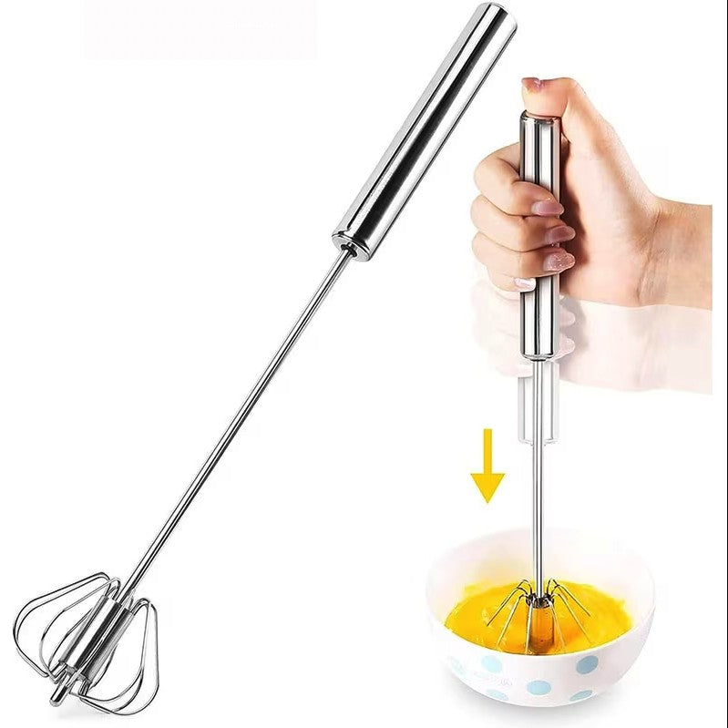 Mixer Manual, pentru Oua Smantana Frisca Aluat, Maner Otel Inoxidabil, Usor de Utilizat si Depozitat, 27 x 7 cm, Argintiu