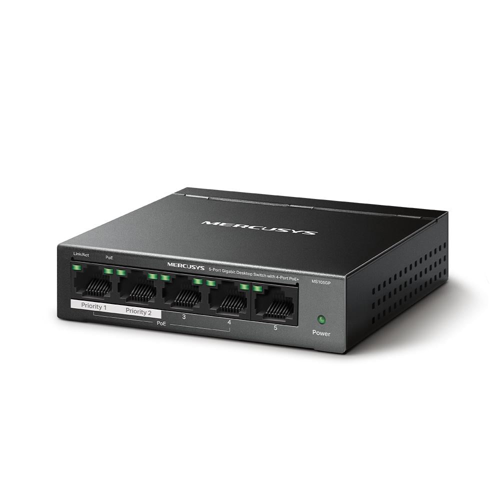 SWITCH PoE MERCUSYS 5 porturi din care 4-Port PoE+, metalic "MS105GP"