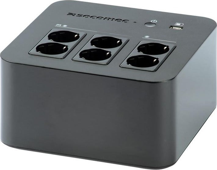 UPS SOCOMEC Line Int. mgmt,brick,600VA/ 360W,AVR,6xsocket Shucko,indicatie LED,1x12V/7A,Backup 15 min,incarcare 8h,conector USB,USB charger,"Netys PL 600VA" "NPL-0600-D"