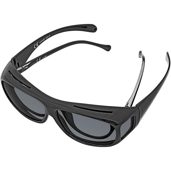 Ochelari de Soare, Polarizati, pentru Condus, Ciclism, cu Posibilitatea Purtarii peste Ochelarii de Vedere, 400 UV, cu Lentila Neagra pentru Protectie, Rama Neagra, 15x5 cm