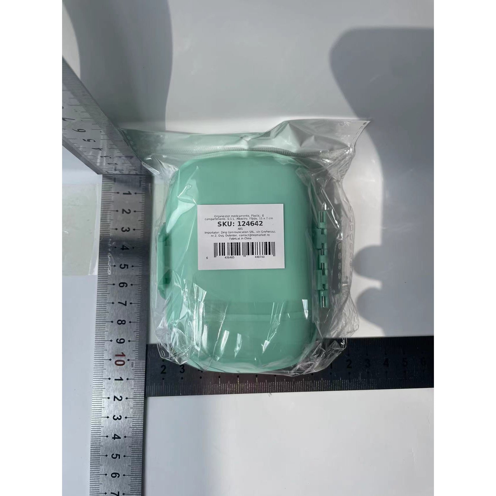 Organizator medicamente, Plastic, 8 compartimente, 0.1 L, Albastru, 11 x 7 cm