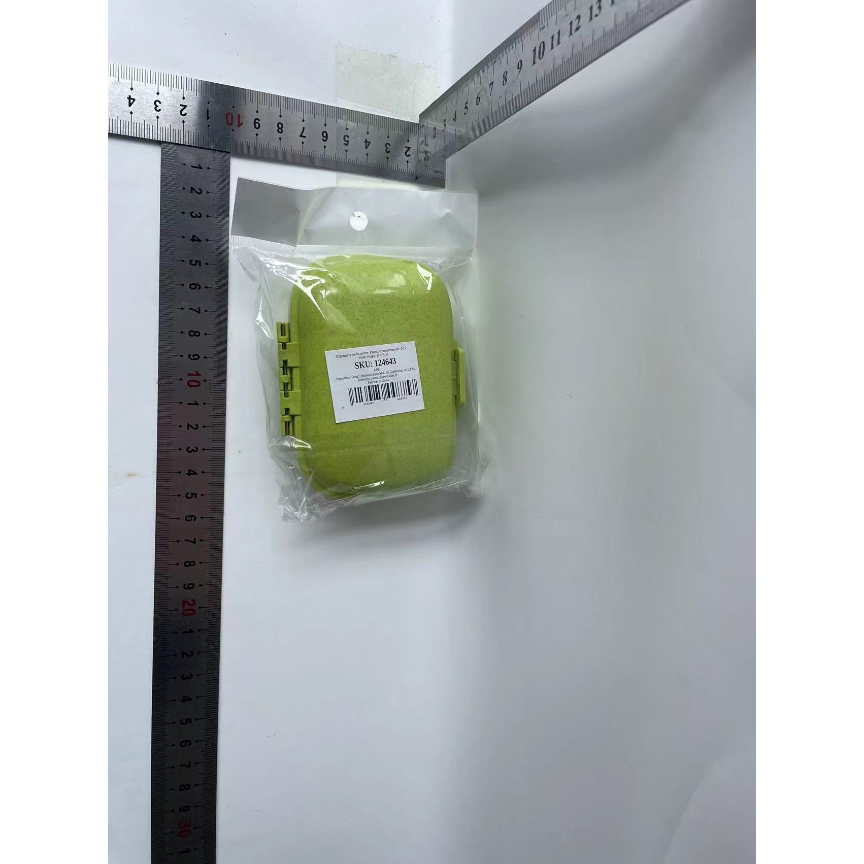 Organizator medicamente, Plastic, 8 compartimente, 0.1 L, Verde, 11 x 7 cm