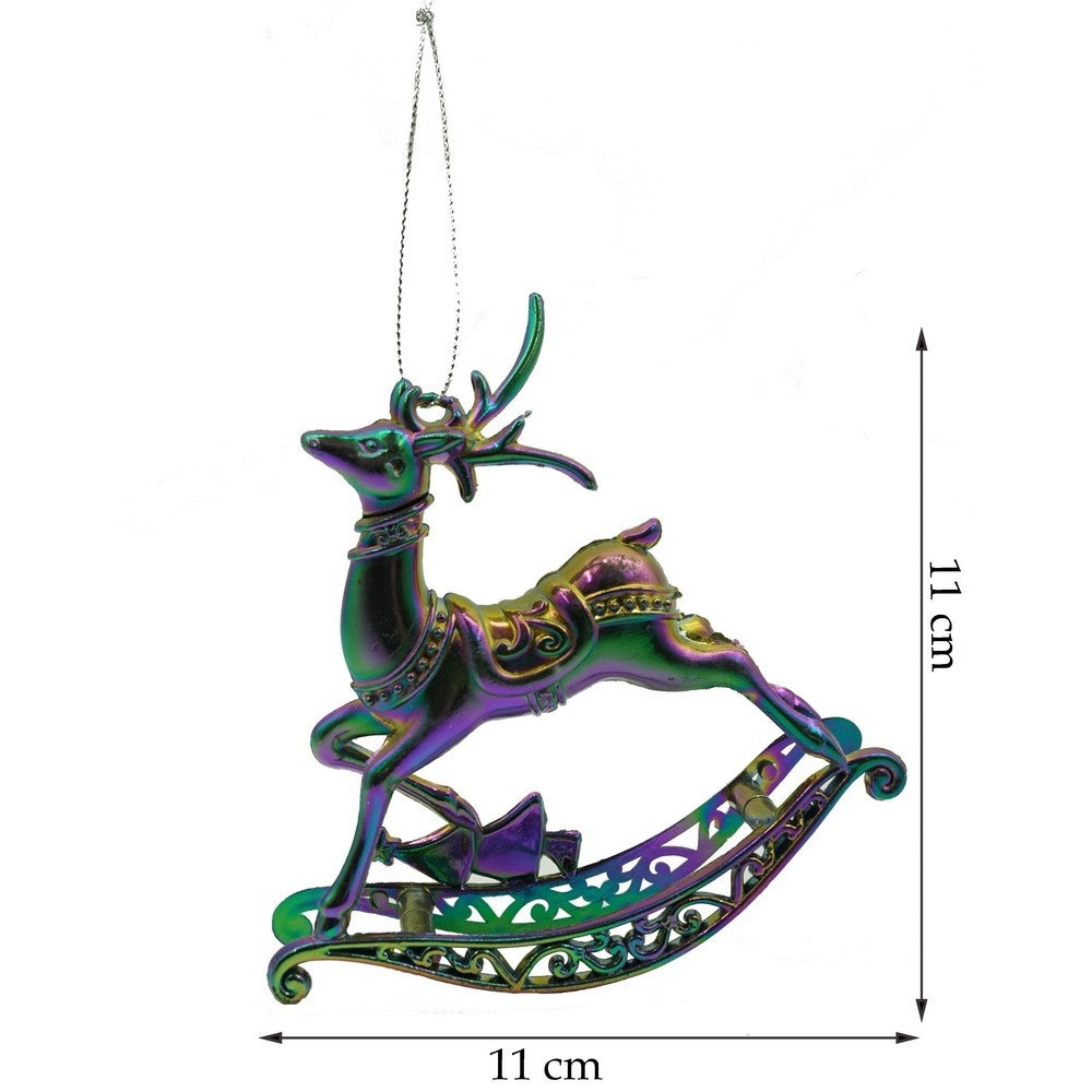 Ornament brad de Craciun, Iridescent, in forma de Ren, 11 cm x 11 cm, Plastic