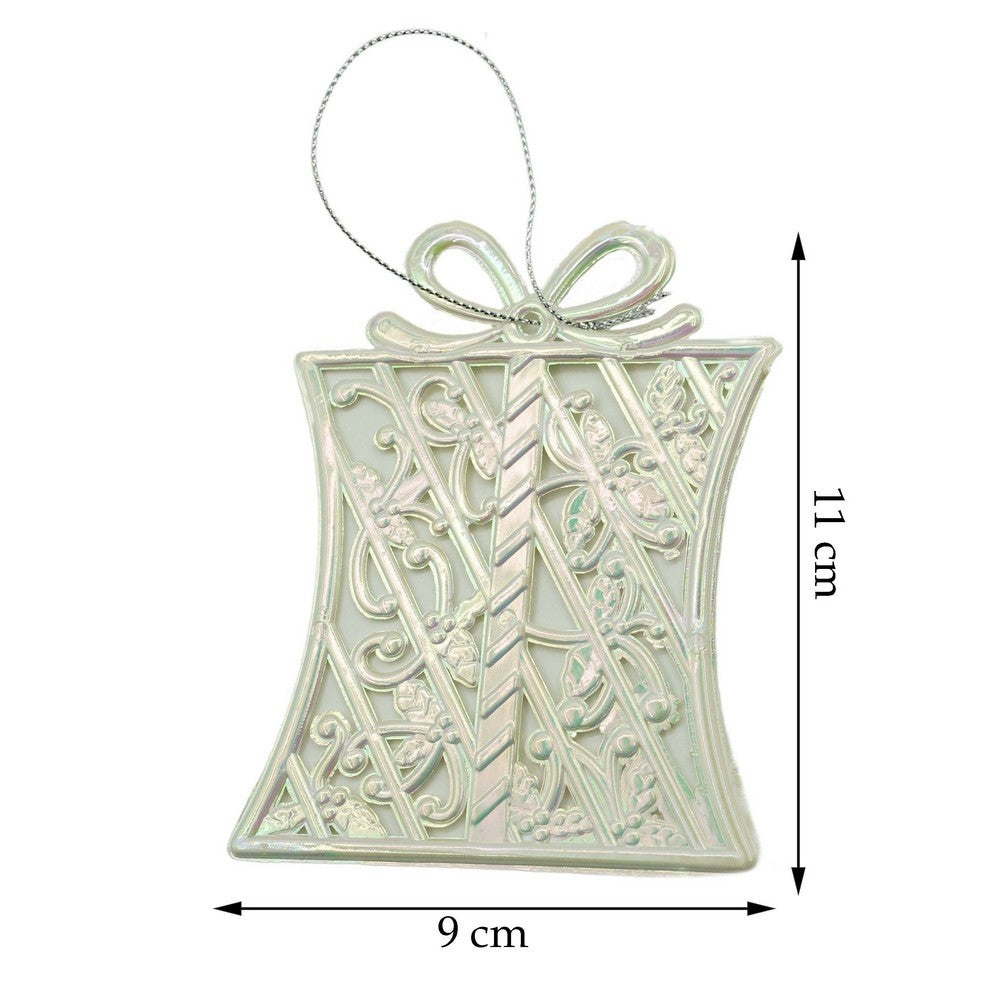 Ornament brad de Craciun, Perlat, in forma de Cadou, 9 cm x 11 cm, Plastic